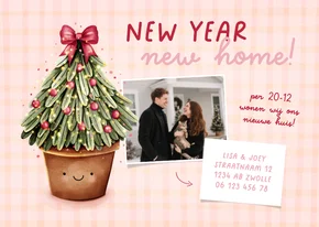 Vrolijke kerst verhuiskaart met kerstboom en foto