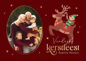 Vrolijke kerstkaart elfjes rendier foto sterren feestdagen