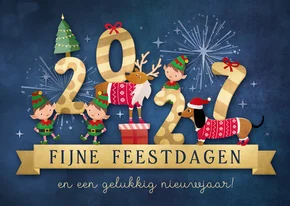 Vrolijke zakelijke kerstkaart met dieren en jaartal 2027