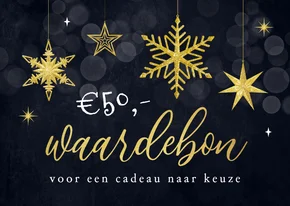 Waardebon kerstsfeer sterren sneeuw goud glitters