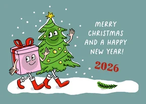 Wandelende kerstboom met kerstkado