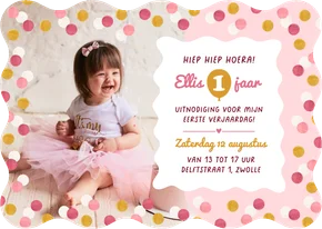 Wave kinderfeestje uitnodiging confetti 1 jaar foto roze
