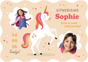 Wave uitnodiging kinderfeestje unicorn confetti foto's feest