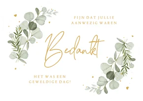 Wave vorm kaart bedankt eucalyptus spetters hartjes goud