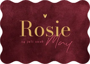 Wave vorm kaart geboortekaartje stijlvol goud velvet rood