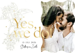 Wavevorm trouwkaart lijnillustratie botanisch foto goud