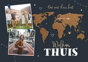 Welkom thuis kaart wereldkaart kurk hartjes foto