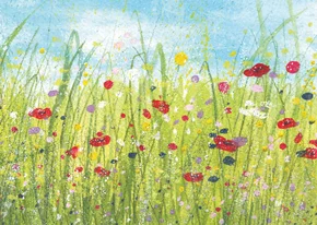 Wenskaart bloemenveld in gouache