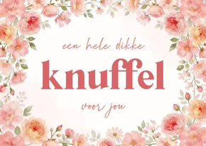 Wenskaart heel veel liefs met roze bloemenkader