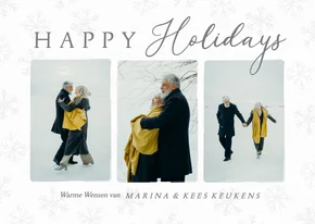 Winterse foto kerstkaart met sneeuwvlokken wit