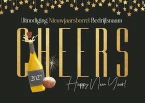 Zakelijk uitnodiging nieuwjaarsborrel champagne oliebol ster