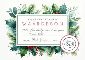 Zakelijke botanische waardebon kerstkaart met logo