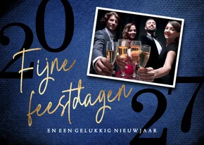 Zakelijke foto kerstkaart in blauw met goud 2027
