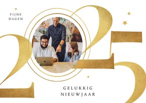 Zakelijke kerstkaart 2025 goud sterren stijlvol grafisch 