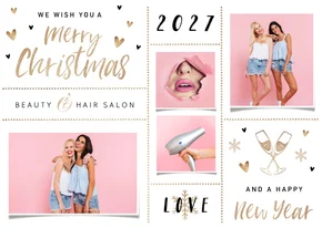 Zakelijke kerstkaart beauty haar salon goud foto hartjes