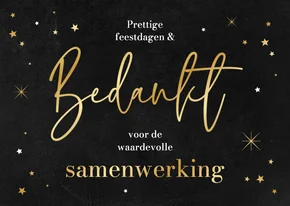 Zakelijke kerstkaart bedankt samenwerking sterren goud