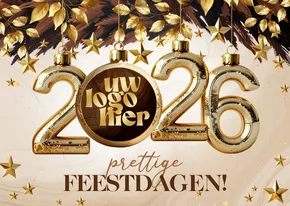 Zakelijke kerstkaart bruine kersttak 2026 kerstbal en logo