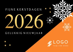 Zakelijke kerstkaart oranje zwart geometrisch 2026 goudlook