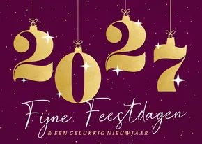 Zakelijke kerstkaart paars gouden cijfers heelal sterren
