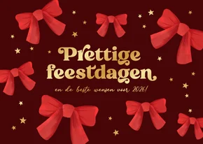 Zakelijke kerstkaart prettige feestdagen strikjes rood goud