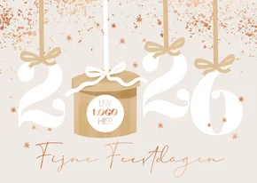 Zakelijke kerstkaart stijlvol koper jaartal cadeau strikken