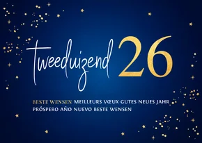 Zakelijke nieuwjaarskaart blauw 2026 goudlook