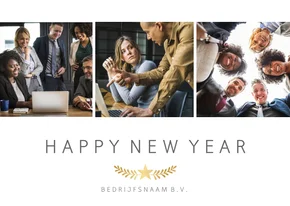 Zakelijke nieuwjaarskaart fotocollage met 3 foto's en ster