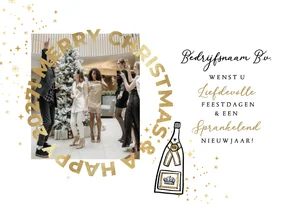 Zakelijke nieuwjaarskaart stijlvol foto goud ster champagne