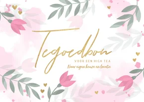 Zakelijke tegoedbon roze bloemen takjes hartjes waterverf