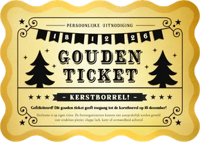Zakelijke uitnodiging kerstborrel - gouden ticket
