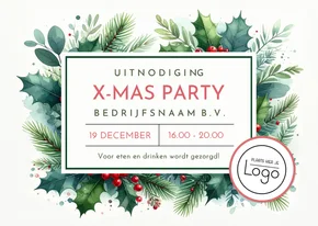 Zakelijke uitnodiging kerstviering met hulst en takjes