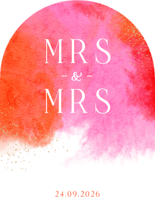 Trouwkaart boogkaart waterverf roze rood boogvorm stijlvol