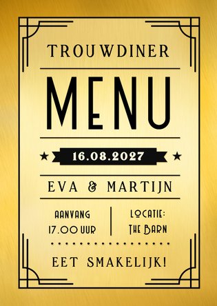 Art-deco stijl bruiloft menukaart voor het trouwdiner