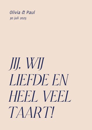 Grappige typografische trouwkaart liefde en heel veel taart 