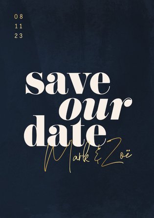 Minimalistische save the date donkerblauw met waterverf