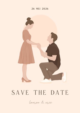 Save the date kaart met illustratie portret van aanzoek