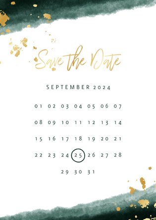 Save the date kalender waterverf gouden tekst