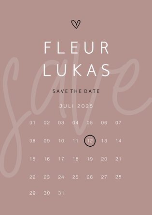 Save the date minimalistisch met hartje kalender