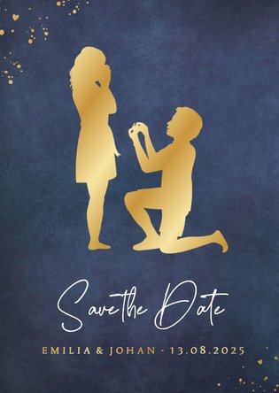 Save the Date trouwkaart met gouden silhouet van aanzoek