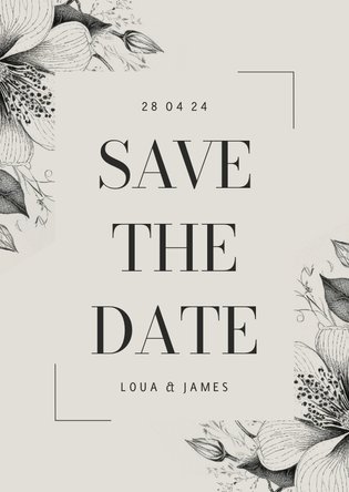 Stijlvolle save the date bruiloft met kader vintage bloemen