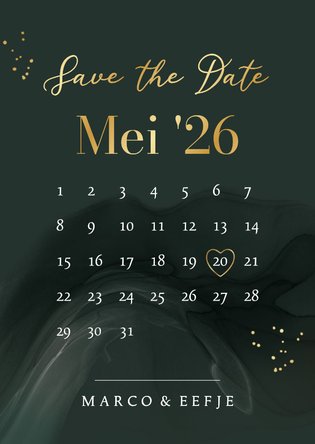 Stijlvolle save the date kaart kalender watercolor spetters 