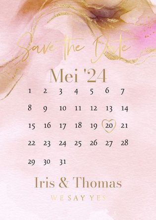 Stijlvolle Save the Date kalender bohemian watercolor goud