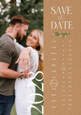 Trouwkaart save the date kraftlook takje foto