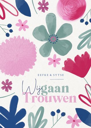 Vrolijke trouwkaart zomerse bloemen Uitnodiging