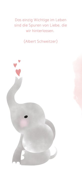 Aquarell Einladung zur Taufe rosa mit Foto und Elefant 2