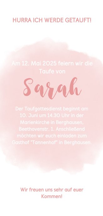 Aquarell Einladung zur Taufe rosa mit Foto und Elefant 3