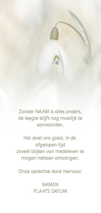 Bedankkaart met sneeuwklok Achterkant
