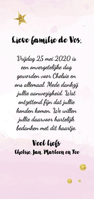 Bedankkaartje communie feest roze 3