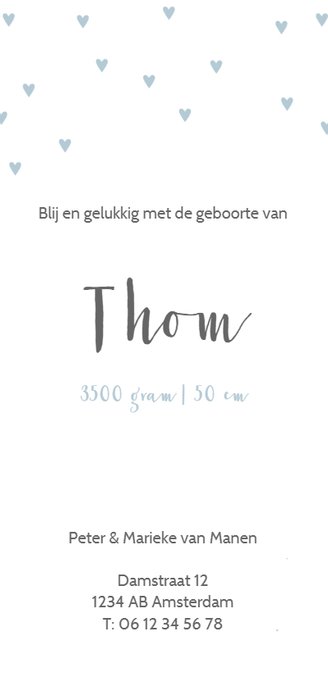 Blauwe hartjes jongen Achterkant