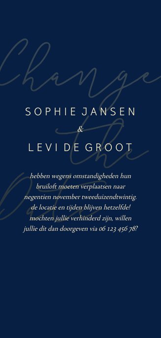 Change the date kaart met gouden tekst langwerpig Achterkant